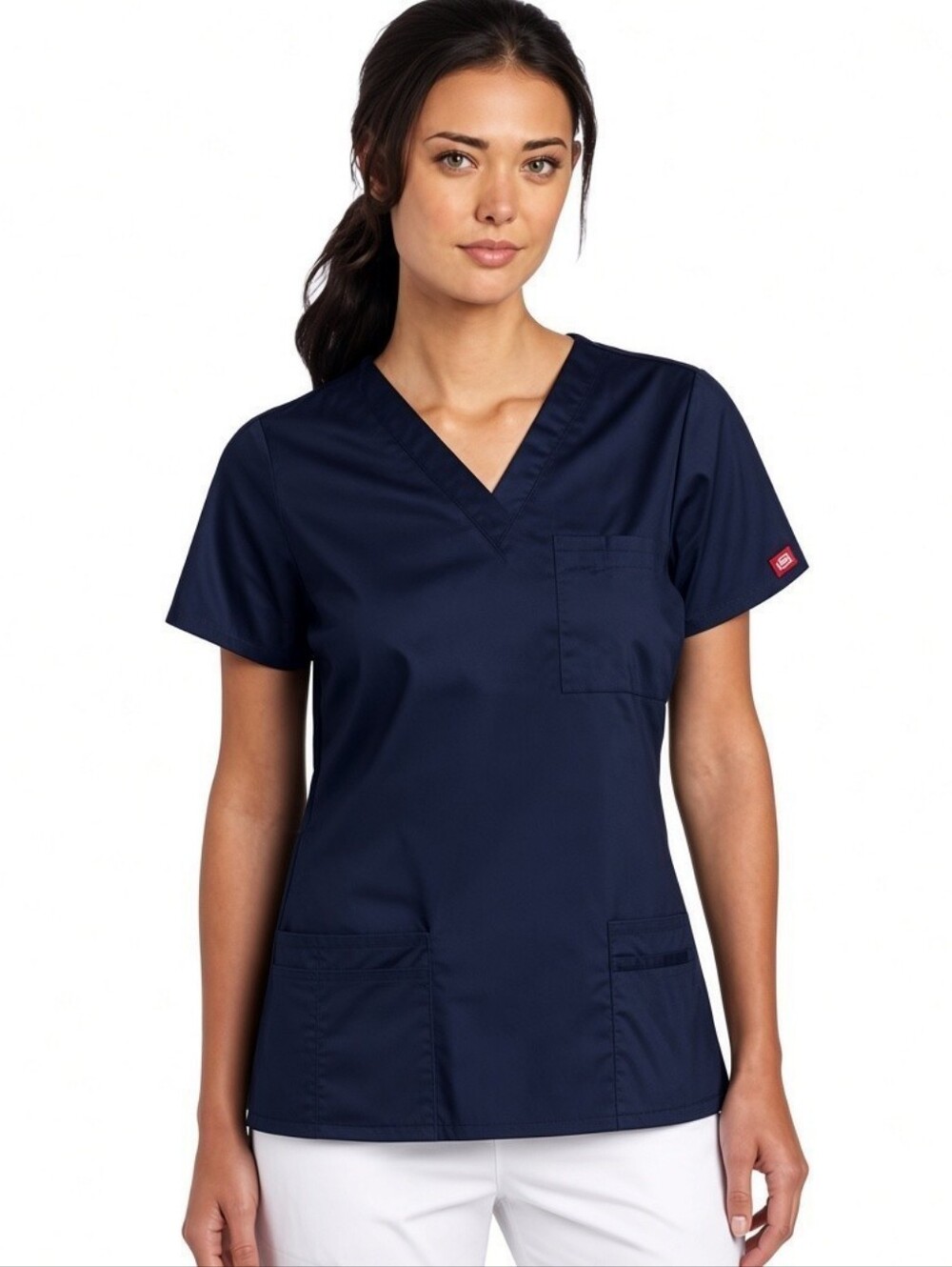 Dickies Gen Flex Ladies V-Neck Navy Blue Top, EUC, L